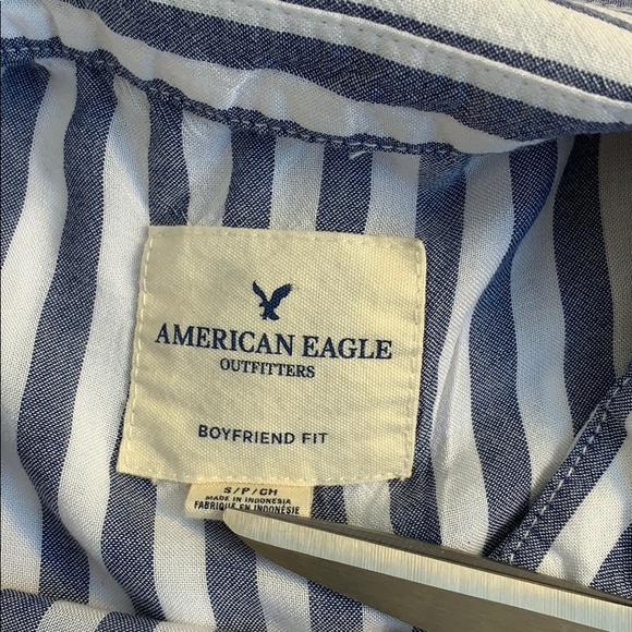 Embroidered American Eagle Striped Blue Shirt S - Picture 8 of 10